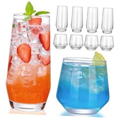 Drinking Glasses Set of 8,Clear 13 oz & 18oz Crystal Glass Cups,Drinkware