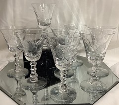 Fostoria Rose Cut Glass 4.75” Cordial – Set of 8 EUC