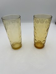 2 Hazel Atlas Glass MCM Amber El Dorado 10 ounce Tall Tumblers Glasses 6 1/2″