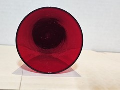 5 Crate & Barrel CTB7 Garnet Ruby Red Champagne Flutes Clear Stem Czech Glass