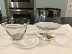 Vintage Blefeld Crystal Glass Chillers Shrimp Coctail with Liner Silver Band