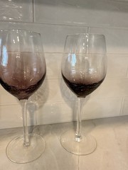 2 Pier 1 Purple Crackle Glass White Wine Glasses 8 7/8″