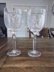 Ralph Lauren Herringbone Cut Crystal Wine Water Goblets Glasses Set of 2 RL