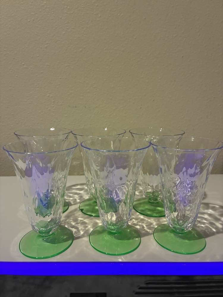 Vintage CONE SHAPED GREEN/URANIUM OPTIC FOOTED GLASS