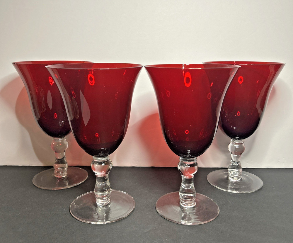 Ruby Red Goblets Home Essentials 14oz Water Wine Glasses 7.25″ Hand Blown Set/4