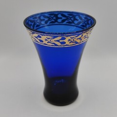 Bohemian Glass Set Of 4 Cordial Glasses Jewel Tones w/ Accent Gold Border 3″ T