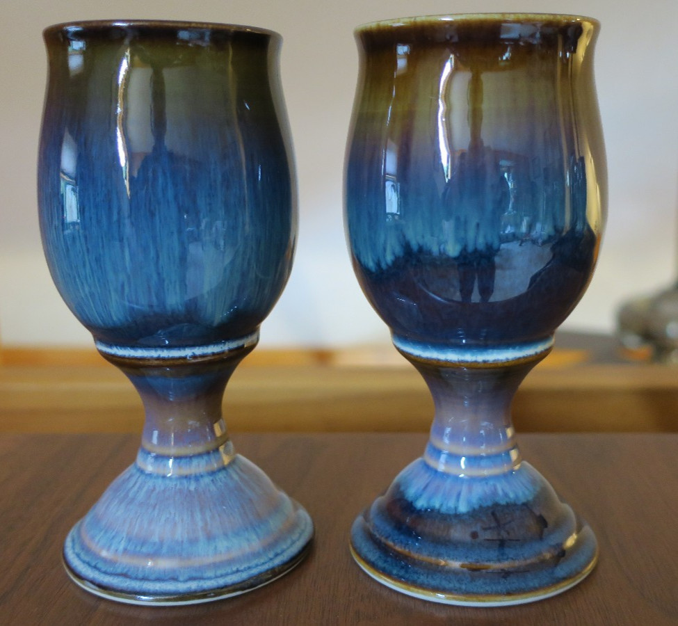 Vintage Bill Campbell Goblets Signature Blue Drip Glaze