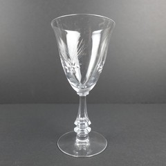 Vintage Etched Clear Cordial Wine Glass Starburst Pattern Hex Stem