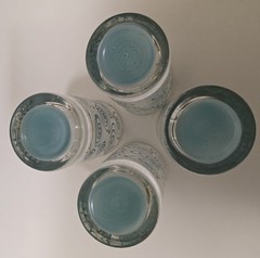 Mid Century Modern High Ball Glasses with Gold Rim