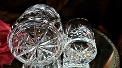 Vintage RARE Crystal CUT GLASS TUMBLE UP Carafe & Tumbler PINWHEEL Tag POLAND!