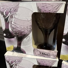 Vintage Libbey Purple Etched Garden Vine 7” Goblets Wedding Decor 26 Total Pcs