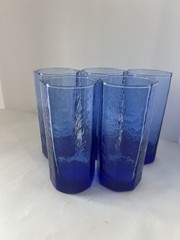 Libbey Facets Blue Cooler Glasses Octagon Textured Drinking Tumblers Lot of 5