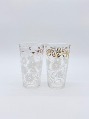 Vtg Hazel Atlas White Aster Drinking Glasses w/Gold & White Floral Design