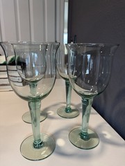 Set of 4 Vintage Green Stem Wine Glasses Hand Blown Rustic Goblets Corsica Glass