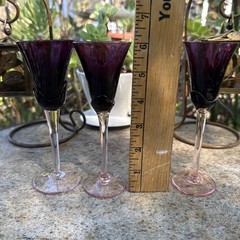 Set of 3 Vintage Mikasa 6” Crystal Plum Blossom Fluted Champagne Glasses.