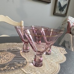 Pink Glass Martini Glasses Set of 4 with Gold Rim
