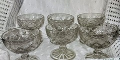 Set of Six Anchor Hocking Glasses WATERFORD Waffle Clear Fancy Champagne Antique