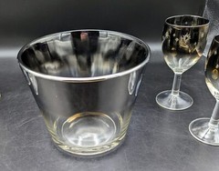 4 Vintage silver fade glasses with snowflakes Coordinating Ice Bucket