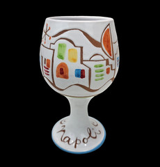 Art Pottery Wine Goblet Chalice Stoneware Napoli Crete Hand Painted Greece White
