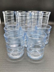 Vintage Clear Blue Ribbed Design Glasses set of 12, 6 @ 6-1/8” & 6 @ 3-1/2″
