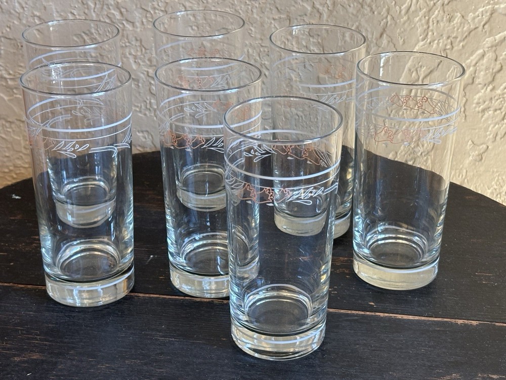 VTG Corelle Coral Tulip Rose Tumblers Water Glasses – 7
