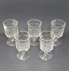 Set Of 5 Vintage Jenkins Glass Grape And Thumbprint Goblets Early 1900’s
