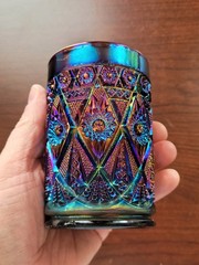 Electric Purple Imperial Carnival Glass Diamond Lace Pattern Tumbler Base Flake