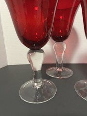 4 Vintage Artland Iris Ruby Red HandBlown Goblets Seeded Bubble Stem 8”H