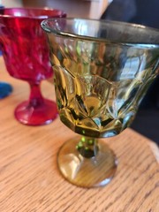 4 piece 5″ tall Noritake wine glass blue, green, purple and red colored