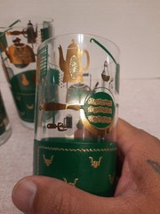 Bob Wallack Green and Gold Tall Cocktail Glass Lot of 3 Rare