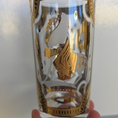 Mid Century HTF Fred Press White Trojan Highball Glass 22k Signed