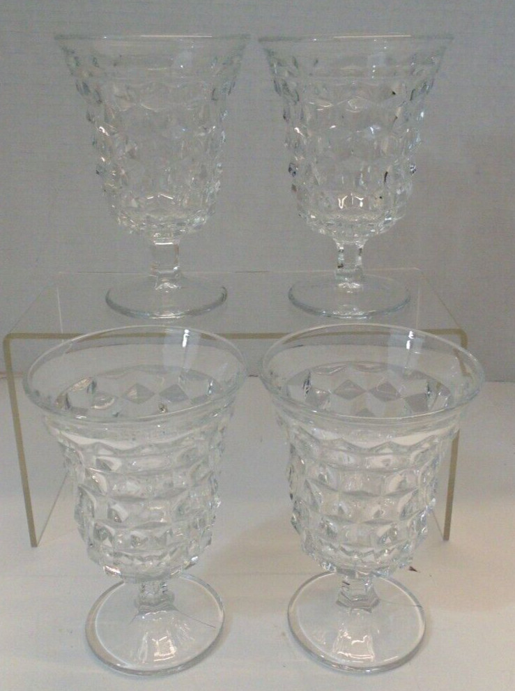 Vtg Set of 4 Fostoria American Clear Goblet Water Drinking Glasses Footed 5 1/2″