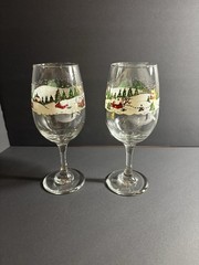 Vintage Libbey Glasses Winter Village 12 oz Water/Wine Drinking Goblets Set of 2