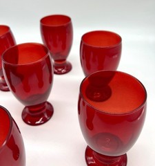 Vintage Ruby Red Liqueur Cordial Juice Glasses Set of 7 Tumblers 4″ Tall