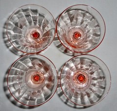 4 – Tiffin 14196-10 Pink Etched Optic Champagne Goblets Sherbet Glasses 5″