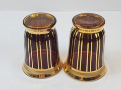 VTG MCM Art Deco Czech 3 Cocktail Glasses Gold Stripes Modernist Dark Amber Red