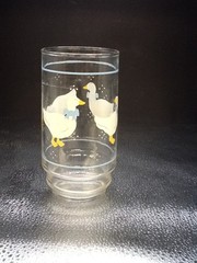 Vintage 1980s Libbey Country Geese Glass Tumbler White Goose Blue Bow Cottage