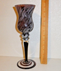 Art Glass Tea Light Votive Candle Holder Poland Amethyst Purple Vase Large 12»