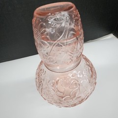 Vintage Pink Glass Floral Tumbler Cup and Bedside Water Carafe Tumble Up