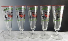 Set of 5 Horseless Carriage Libbey Glass 1950 Pilsner Glasses 10 oz