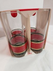 Vintage Libbey Holiday Stripes Cooler Glasses Red Green Gold Tumbler 15oz 6.25″