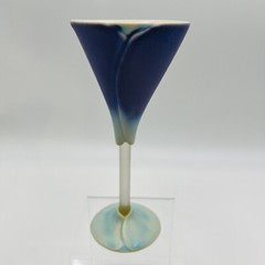 Newman Ceramic Works On Glass Cobalt Blue Cala Lily Wine Goblets 7.25″ Signed