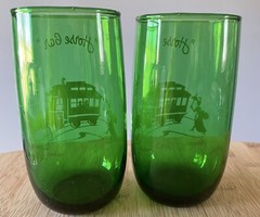 Vintage Gay Nineties Roly Poly Tumblers Anchor Hocking Forest Green