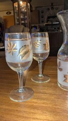 Five-Piece Wine Glasses and Carafe Set w/ Gold Leaf Floral Design Only Displayed