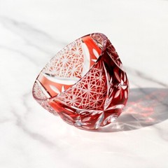 Red Edo Kiriko Glass Cup Small Shot Glasses For Sake Handmade Cased Glass 1.5oz