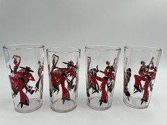 4 MCM Libbey Flamenco Dancer Glass Tumblers Red & Black (D7)