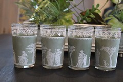 Vintage Wedgwood Tumblers Green Hellenic Jeanette Grecian Jasperware Set/4