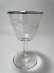 Cordial Liquor silver rimmed glasses Laurel Leaf Etched Set of 2