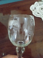 Set Of 6 New Crystal Clear Romania Romanian Etched Floral Wine Cordial Glasses