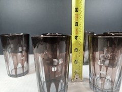 Vintage Mid Century Modern Smoky Gray Cut Clear Atomic Tumbler Glasses Set of 6